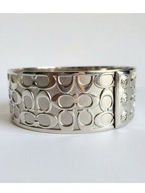 Coach Logo Wide Silver Signature Bracelet